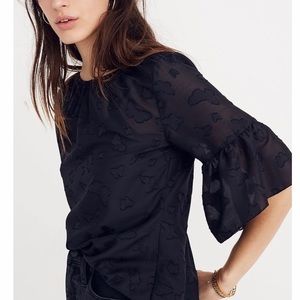 Madewell Black Butterfly Bell Sleeve Sheer Blouse size XS